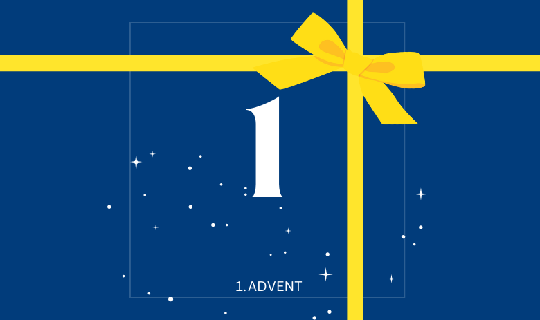 Türchen 1 Design mit der Zahl 1 und dem Schriftzug "1. Advent"